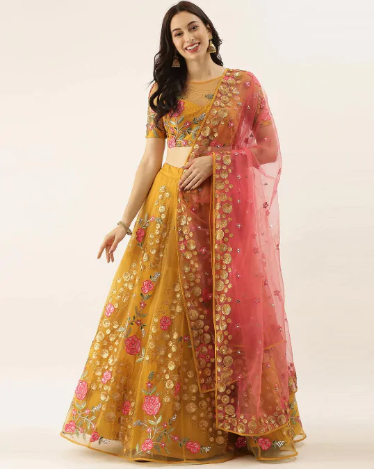 PANCHHI Floral Pattern Lehenga Choli Set with Dupatta -3