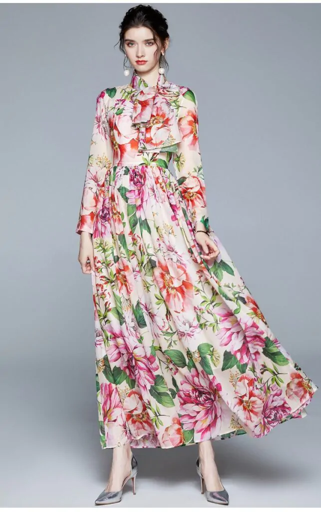 Women Long Sleeve Floral Print Maxi Dresses Aliexpress