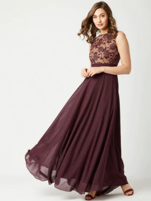 miss chase burgundy lace insert maxi dress myntra