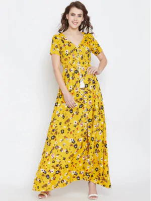 elegant berrylush yellow printed maxi dress nykaafashion