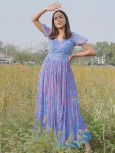 RI.RITU KUMAR Chalk Blue Floral Print Maxi Dress
