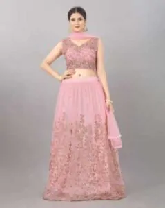 Pink Embellished Flared Lehenga Choli Designs for women in India